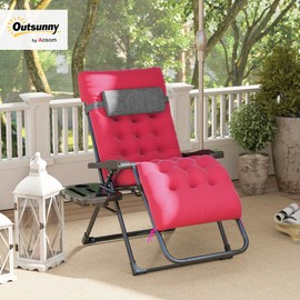 Outsunny Zero Gravity Chair, Folding Reclining Lounge Chair with Padded Cushion, Side Tray for Indoor and Outdoor, Supports up to 264 lbs, Red