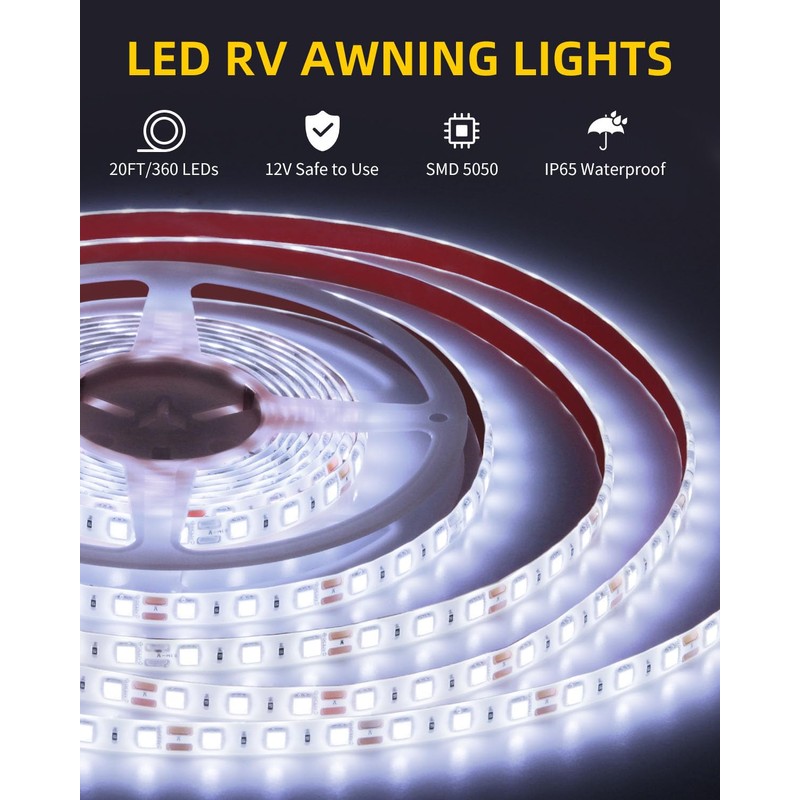 YAYIT RV Awning Lights, 12V 20FT LED Camper Awning Lights