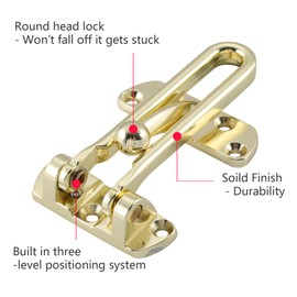 WellMade Swing Bar Door Lock Latch,Door Security Latch for Kids Safety and Home Security, Reinforcement Door Latch Guard Clasp（Bright Brass，1 Pack)