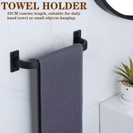 Mooche Black Towel Rail Wall Mounted, 25CM Hand Towel Holder, SUS304 Stainless Steel Single Towel Bar for Bathroom Kitchen Home