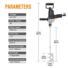 MAXXT Drill Mixer Set with Spade Handle 1/2 inch Electric Corded Mixing Drill Machine 9A Motor Concrete Mud Mixer