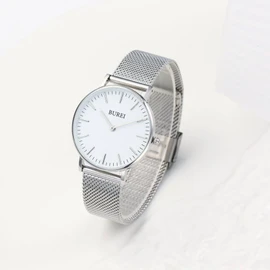 BUREI Women's Watch, Analog, Quartz, Waterproof, Mesh Band, Stylish, Brand, Casual, Humanized Watch, For Work or School, Thin, Lightweight, Women's Watch, Silver, Minimalist