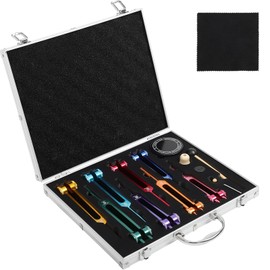 Tuning Forks for Healing, 7 Chakra and 1 Soul Purpose Tuning Forks, Hammer Weighted Tuning Forks, Medical Chakra Tuning Forks, 8-Color Tuning Fork Set with Activator Mallet Base and Aluminum Box