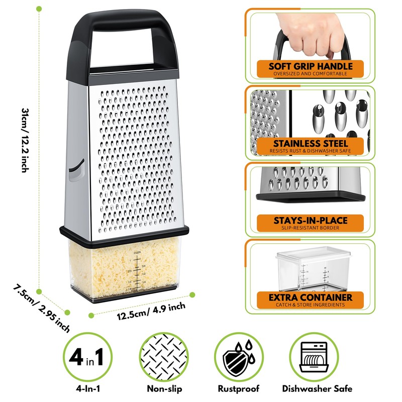 Urbanstrive Cheese Grater With Container Box Grater Stainless Steel Graters