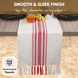 Native Fab Red Striped Table Runner - 90 Inches Long Farmhouse Table Covers with Tassels - 100% Cotton, Tight Weave, Non-Slip Tablerunner for Dining, Kitchen, Dresser, Events - Red White (14"x90")