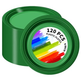 CC-SLZP 120 PCS Green Plastic Plates, 9 Inch Disposable Dinner Plates for Party Heavy Duty Plastic Dinnerware Sets for Wedding Easter Picnic BBQ (Green, 9")