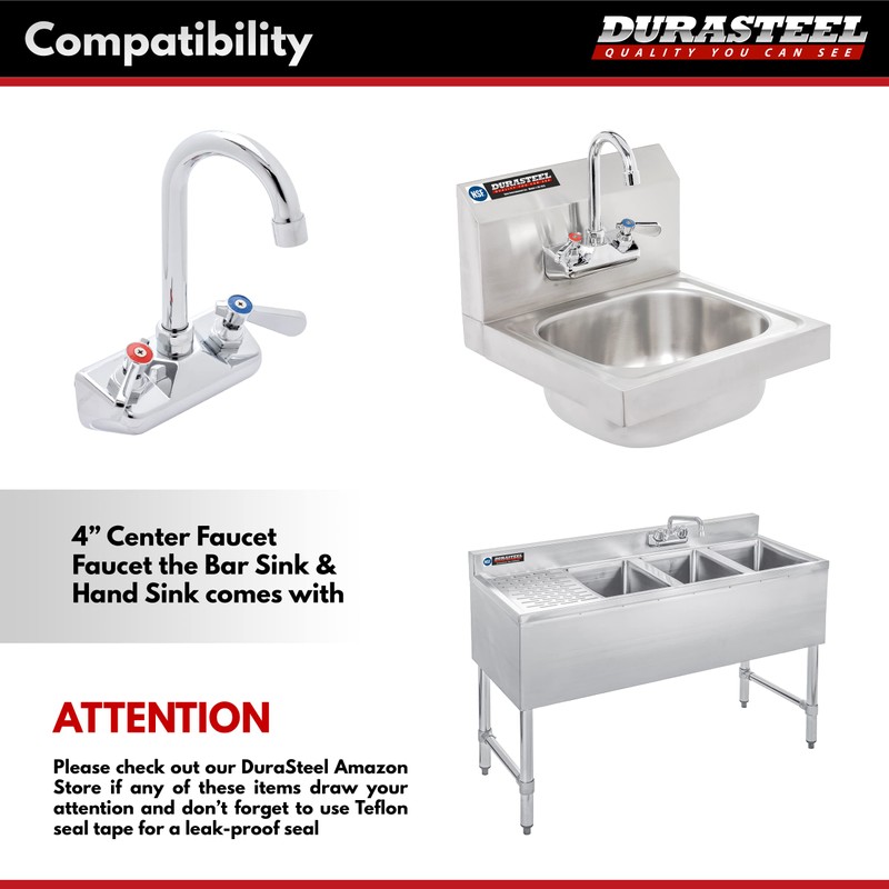 DuraSteel Wall Mount Faucet 90-Degree Elbow - Commercial Kitchen No