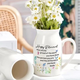 NRONON Retirement Gifts for Women, Happy Retirement Gifts for Coworker Friends, Coworkers Farewell Leaving Going Away Gift, 5” Flower Vase Home Decorations