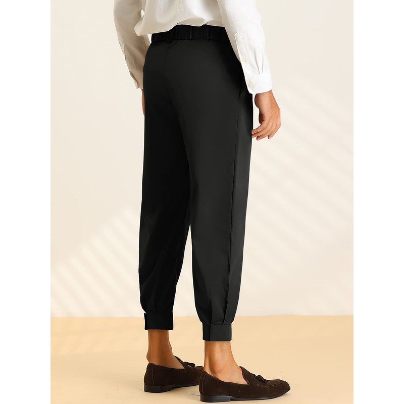 Lars Amadeus Black Cropped Pants for Men's Solid Color Double