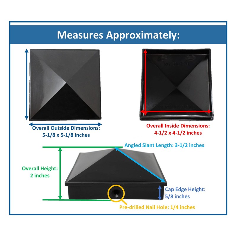 5x5 Nominal (4.5" x4.5") Plastic Pyramid Vinyl Fence Post Cap