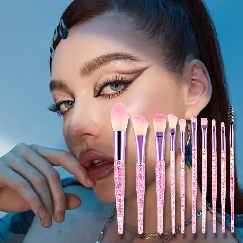TSUOUKL Glitter Crystal Make Up Brush Set, 10 Pieces Bling