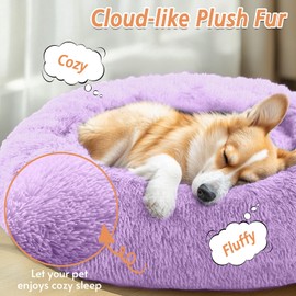 JOLLYVOGUE Calming Dog & Cat Bed for Small Dogs, Anti-Anxiety Donut Cuddler Cozy Soft Round Bed with Anti-Slip Bottom, Fluffy Faux Fur Plush Cushion Beds for Small Medium Pets (20")