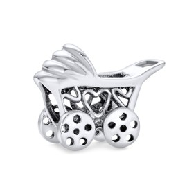 New Mother To Be New Mom Carriage Stroller Charm Bead For Women Oxidized .925 Sterling Silver Fits European Bracelet