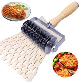 Stainless Steel Pastry Lattice Cutter, Lattice Dough Wheel Cutter with Wooden Handle, Roller Cutter for Lattice Pie Crust, Beef Wellington, Metal Pastry Dough Slicer for Bread, Pizza, and Puff Pastry