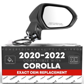 Passenger Side Mirror Replacement - Compatible with 2020-2022 Toyota Corolla - Powered Adjustment, Manual Fold, Heated, Convex Glass - Smooth Black, 7H5P - OEM 8791012K70, 8791002917, TO1321392