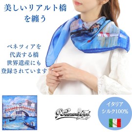 G.Barsanti & Figli Women's Scarf, Large, 90 Square Como, 100% Silk, Made in Italy, Rialto Bridge, Rioto Bridge