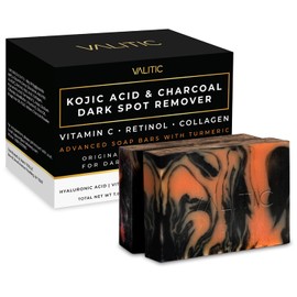 VALITIC Barra de jabón negra de cúrcuma con ácido kójico y carbón, removedor de manchas oscuras para lavado corporal o facial, paquete de 2