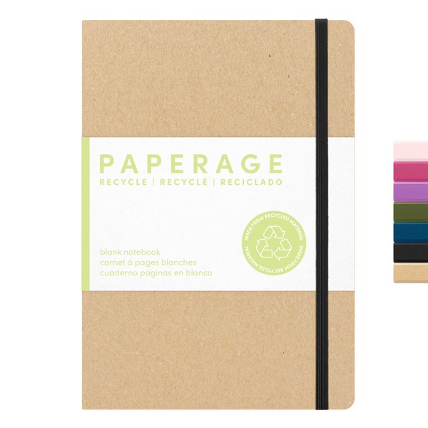 PAPERAGE Recycled Blank Journal Notebook, (Kraft), 160 Pages, Medium 5.6
