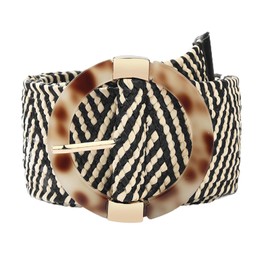 eYLun Women Straw Woven Belt Elastic Braided Stretch Waist Belt Ladies Boho Buckle Dress Buckle Belt Black