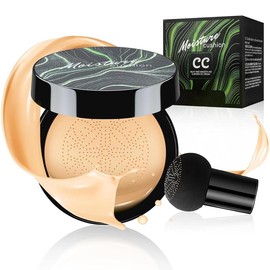 Mushroom Head Air Cushion CC Cream Foundation - Moisturizing & Long-Lasting BB Cream Concealer Makeup Base for All Skin Types, Brighten Long - Lasting Even Color Correcting Concealer (Natural) - Color: Buff Beige