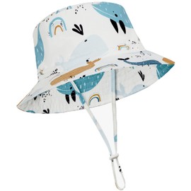 Baby Sun Hat Toddler Bucket Hats Summer Sun Protective Kids Beach Hats Wide Brim Outdoor Camping Hat for Boys Girls Whale White 2-4T