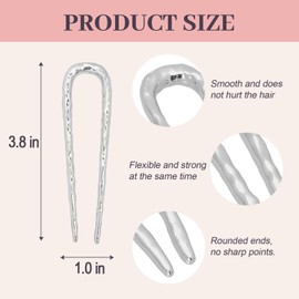 JIRIS 2PCS 3.8Inch French Hair Pins U-Shaped Pins for Women and Girls Fashion Metal Hair Pin French Twist Hair Pins for Buns, Updos,Stylish and Functional(set2-silver)