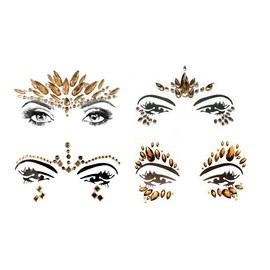 Face Glitter Jewels Gemstone Sticker Makeup for Party Festival Shows Set of 4 Gold