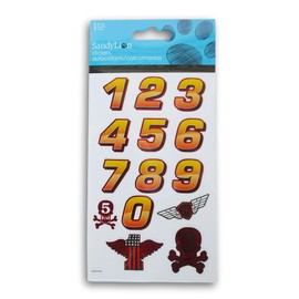 Red Foil Derby Car Decal Stickers - Numbers and Skulls - Racing Fire Orange - 1 Sheet - 14 Pieces