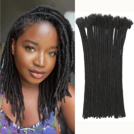 FALEMEI 0.6cm Thickness Loc Extensions Human Hair 30 Strands Dreadlock Extensions Human Hair for Women Men extensions human hair Can Be Dyed and Bleached (0.6cm 1B(Natural Black), 12 Inch/10Strands)