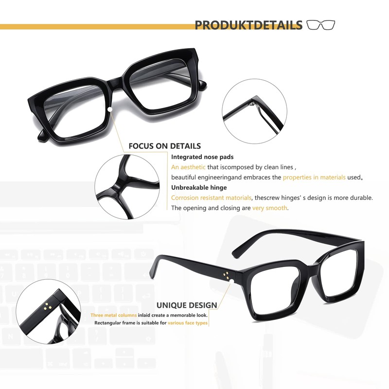 YUELUQU Rectangular Large Frame Glasses Women's Fake Glasses Glasses Frames