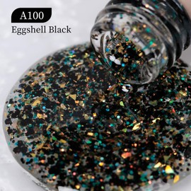 MAYCHAO 15ML Eggshell Black Glitter Gel Nail Polish 1Pc Black Glitter Gel Polish Soak off Gel Polish Nail Art Manicure Salon DIY at Home, 0.5 OZ