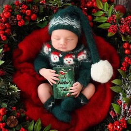 ForBaysy Newborn Photoshoot Outfits Christmas Newborn Santa Outfit Newborn Boys Girls Photo Costume jumpsuit With Xmas Hat