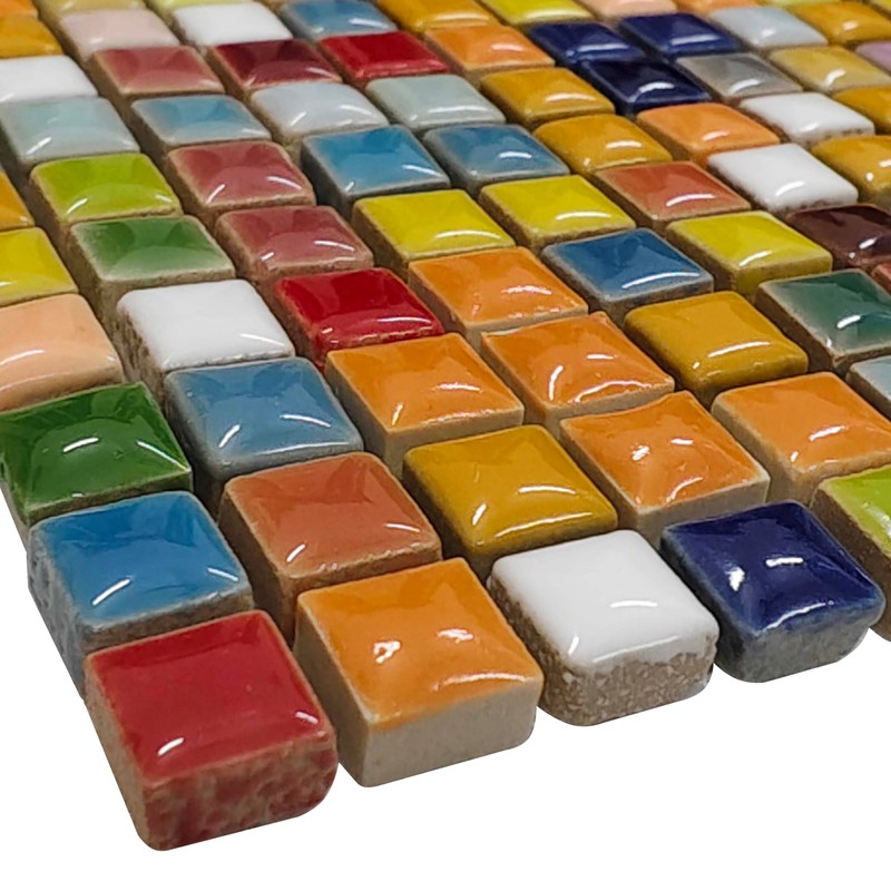 Hominter Colorful Ceramic Mosaic Mini Square Glossy Porcelain Tile for