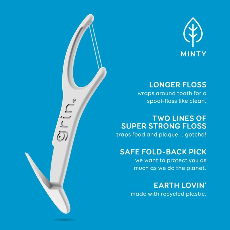 GRIN Double Floss Picks, 75 Count, Minty Flavor, Recycled Plastic