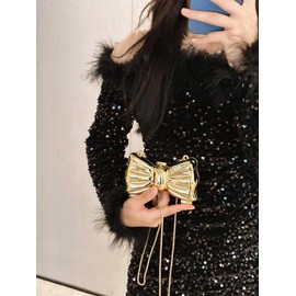 Anytiger Women's Gold Bow Purse Evening Bag with Chain Strap, Crossbody Bag Mini Clutch for Party (Gold)