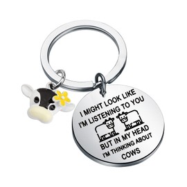 FAADBUK Funny Cows Keychain Cows Lover Gift Cows Owner Keychain Farmer Gift, Small, Metal, stainless-steel,