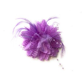 Flower Feather Bead Corsage Hair Clips Fascinator Hairband and Pin (Lilac)