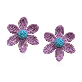 GBAHFY Rattan Earrings for Women Statement Boho Raffia Straw Wrapped Flower Drop Dangle Earrings Studs Beach Jewelry (Violet)