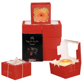 Bakepacker 4x4x2.5" Red Bakery Box with Window 30pcs Macaron Boxes Small Donut Pastry Boxes for Party Mini Cookie Boxes