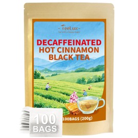 TeeLux Decaf Hot Cinnamon Black Tea, Decaffeinated Black Tea with Cinnamon, Clove, Spicy & Sweet Flavor, 100 Count