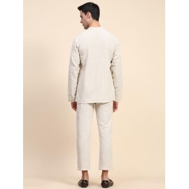 SKAVIJ Men's Handloom Cotton Solid Kurta Pajama Set Regular Fit Long Sleeves Casual Yoga Dress (KP122offwhite_Off White_XL)