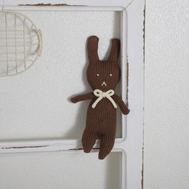 LAWKUL Baby Soft Toys 100% Cotton Bunny Rabbit Knit Toy Suitable from Birth Newborn Infant Boy Girls Brown