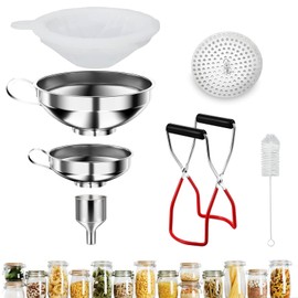 Funnel Stainless Steel Set, 7 Pieces Kitchen Jam Funnel with Preserving Jars Lifter and Filter for Transferring Spices, Liquids, Beans, Jam