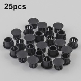 Jersvimc 25 Pcs 3/8 Inch(10mm) Black Hole Plug Plastic Hole Cover, Round End Cap Flush Type Tube Insert, Pipe Post Panel Plug for Chair Furniture Glide Protectors