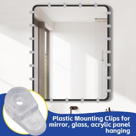 suiwotin 25pcs Glass Retainer Clips, Plastic Mirror Holder Clips, Clear Mirror Mounting Clips Hanging Hardware for Fixing Window Glass Cabinet Door