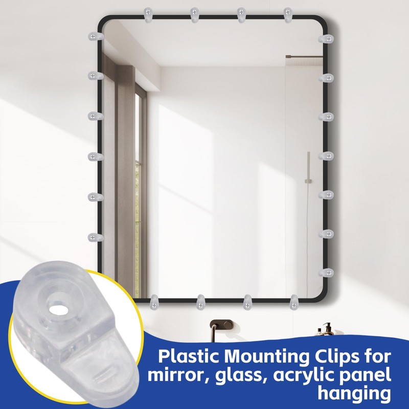 suiwotin 25pcs Glass Retainer Clips, Plastic Mirror Holder Clips, Clear