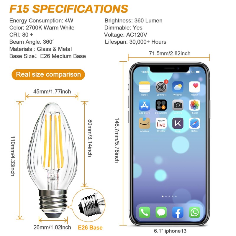 BRIMAX F15 4W Led Porch Light Bulbs Outdoor, Equivalent 40W