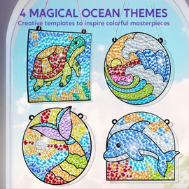 Klever Kits Diamond Art Kits for Kids, 4PCS Gem Painting Kit, Window Art Suncatchers Mosaic Kits Crafts for Girls Boy Birthday Gifts Toys Age 6+