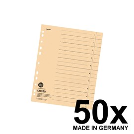 Original Falken Pack of 50 Dividers Made in Germany Made from Recycled Cardboard for DIN A4 Chamois Dividers, Divider Folder, Index, Calendar, Blue Angel