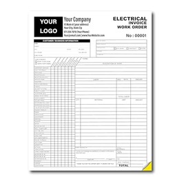 Electrical Company Work Order Invoice Custom Printed with Your Company Information – Electrician Repair Agreement, Repairman – 2 Part NCR form